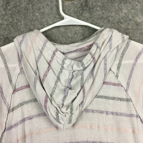 Torrid Top 2 2X Cowl Neck Slim Fit Semi Sheer Striped Beachy Hooded Long Sleeve - Picture 12 of 14